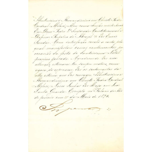 Carta manuscrita de Dom Pedro II (1870) Autógrafos e dedicatórias Com certificado de autenticidade e garantia 