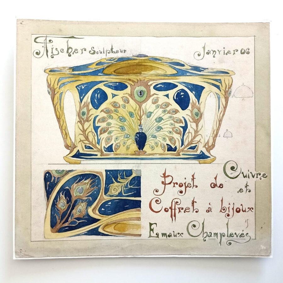 Desenho de joalheiro, com estilo Art Nouveau (início do século XX) Desenhos Com certificado de autenticidade e garantia 