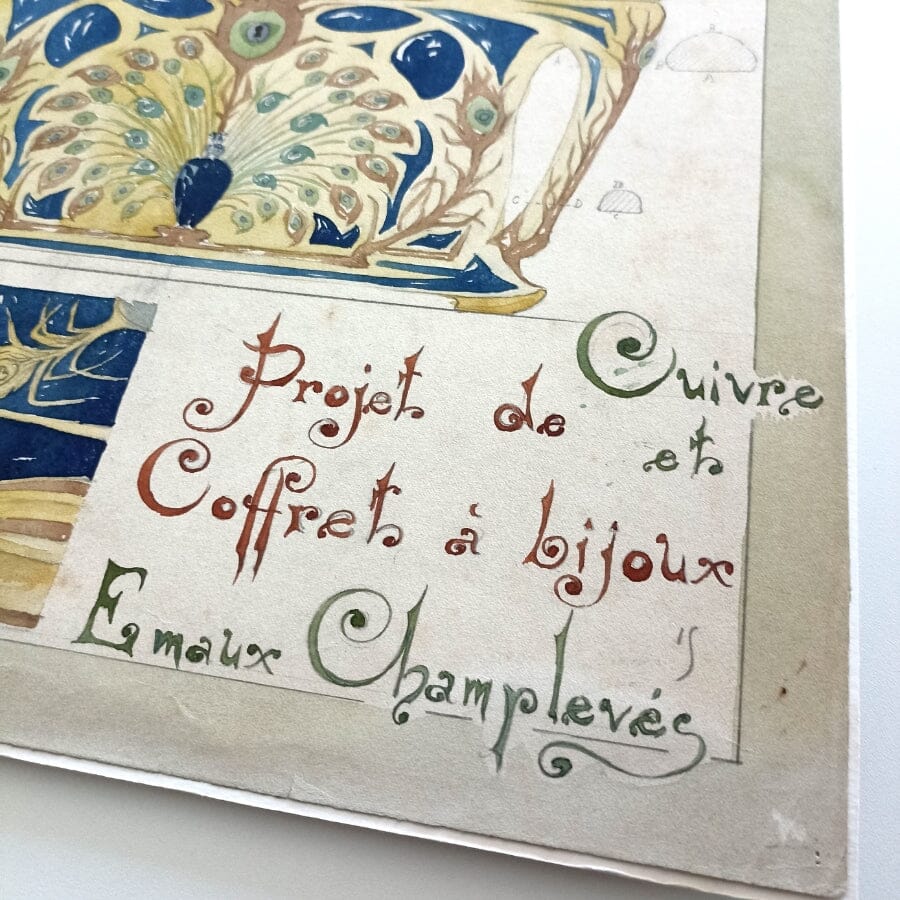Desenho de joalheiro, com estilo Art Nouveau (início do século XX) Desenhos Com certificado de autenticidade e garantia 