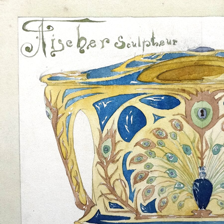 Desenho de joalheiro, com estilo Art Nouveau (início do século XX) Desenhos Com certificado de autenticidade e garantia 