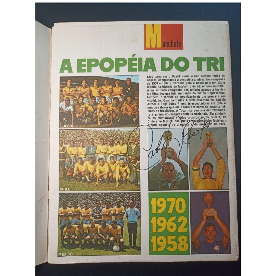 Revista “a epopeia do tri” com os autógrafos de sete jogadores, inclusive Pelé (1970) Autógrafos e dedicatórias Com certificado de autenticidade e garantia 
