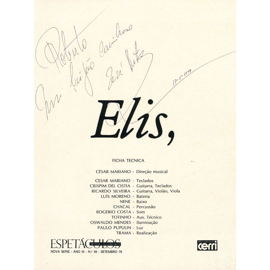Autógrafo de Elis Regina (1979) Autógrafos e dedicatórias Com certificado de autenticidade e garantia 