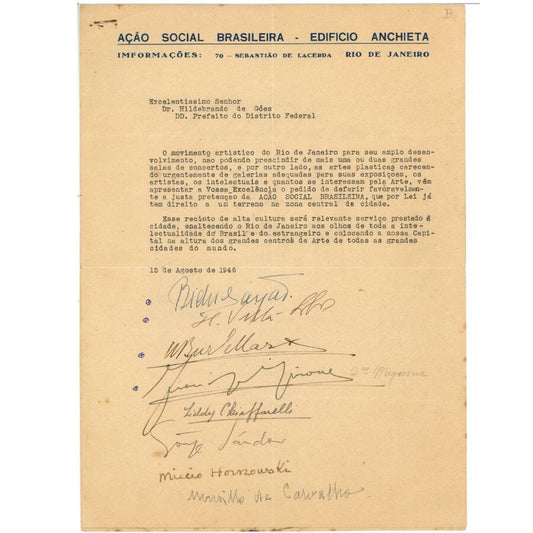 Autógrafos de Bidu Sayão, Heitor Villa-Lobos e Roberto Burle Marx (1946) Autógrafos e dedicatórias Com certificado de autenticidade e garantia 