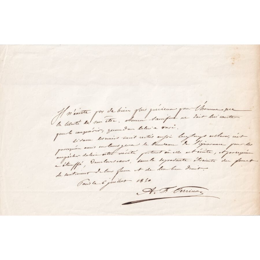 Bilhete manuscrito de Auguste-François Perrinon (1850) Bilhetes Com certificado de autenticidade e garantia 