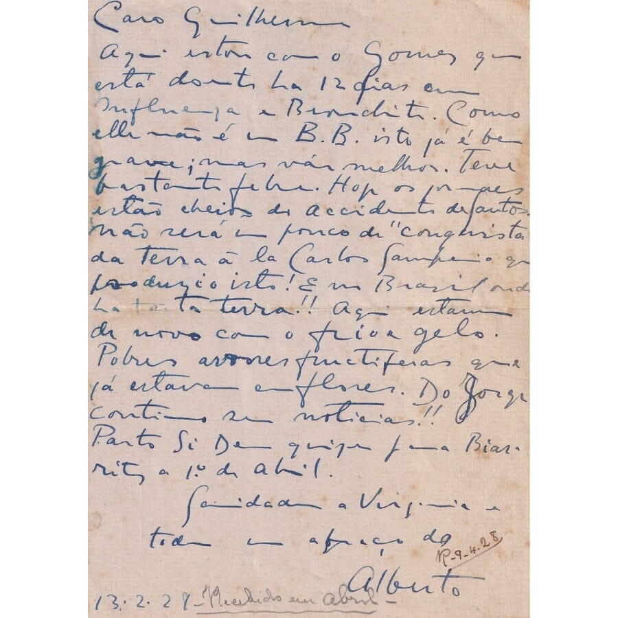 Carta manuscrita de Alberto Santos Dumont (1928) Cartas Com certificado de autenticidade e garantia 