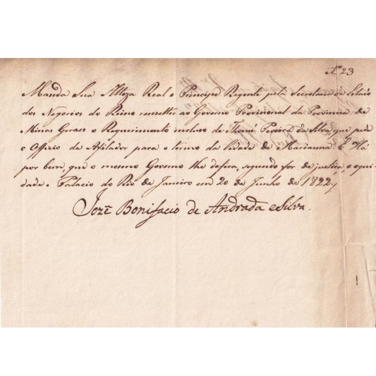 Carta manuscrita de José Bonifácio de Andrade e Silva (1822) Autógrafos e dedicatórias Com certificado de autenticidade e garantia 