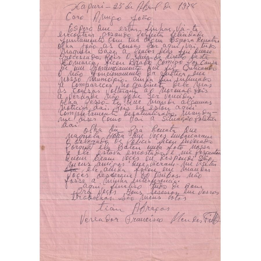 Duas cartas de Chico Mendes (1978 e 1980) Autógrafos e dedicatórias Com certificado de autenticidade e garantia 