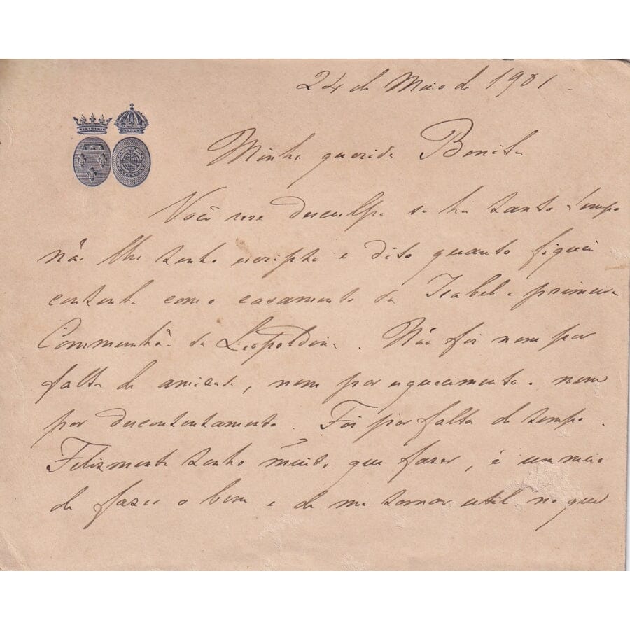 Carta manuscrita da Princesa Isabel (1901) Cartas Com certificado de autenticidade e garantia 