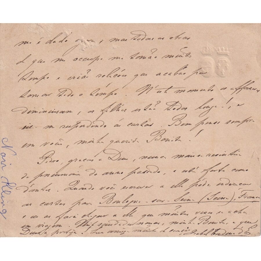 Carta manuscrita da Princesa Isabel (1901) Cartas Com certificado de autenticidade e garantia 