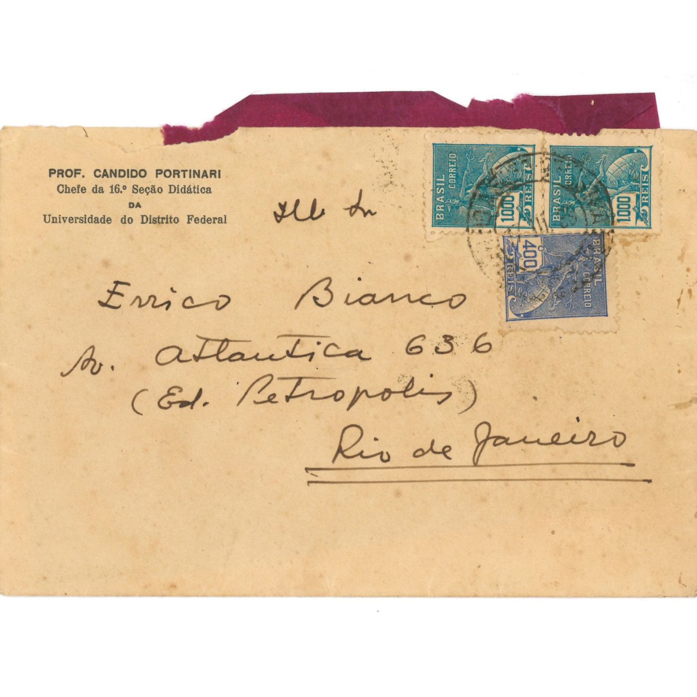 Carta manuscrita de Cândido Portinari (1939) Desenhos Com certificado de autenticidade e garantia 