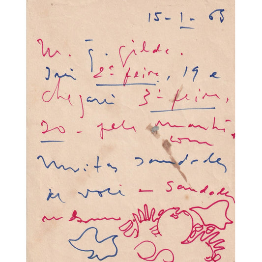 Carta manuscrita de Milton da Costa (1965) Desenhos Com certificado de autenticidade e garantia 