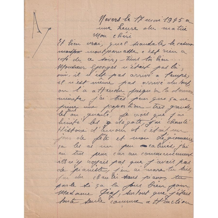 Carta manuscrita de Edith Piaf (1945) Cartas Com certificado de autenticidade e garantia 