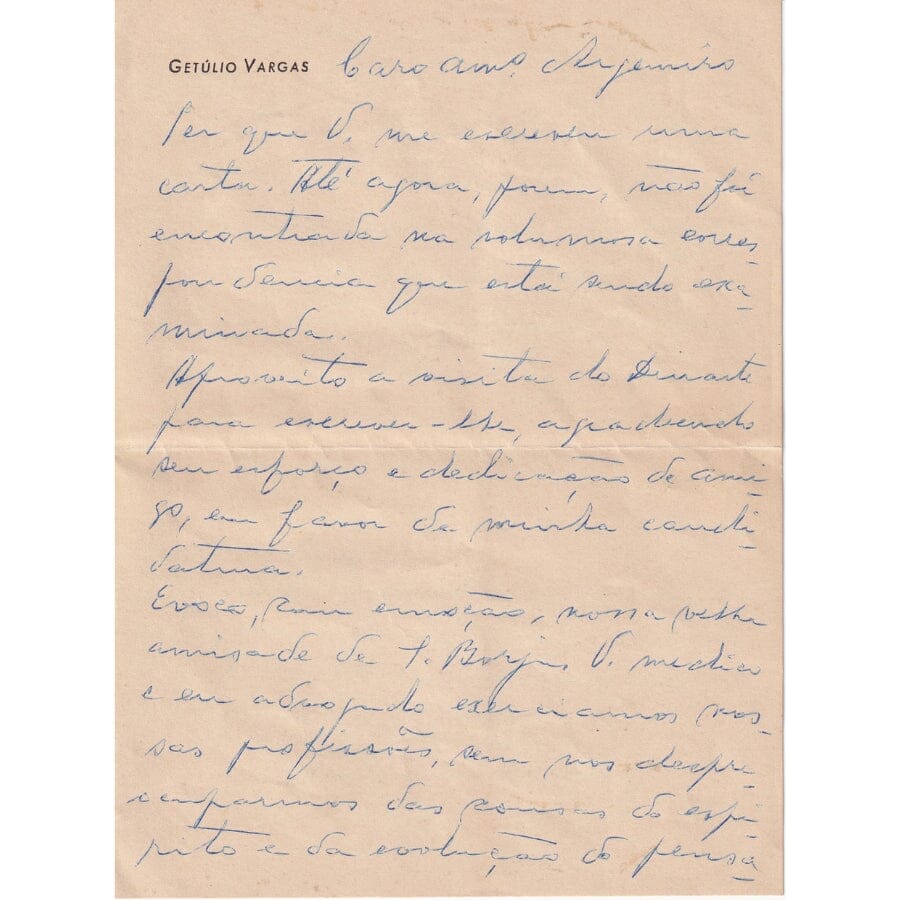 Carta manuscrita de Getúlio Vargas (1950) Cartas Com certificado de autenticidade e garantia 