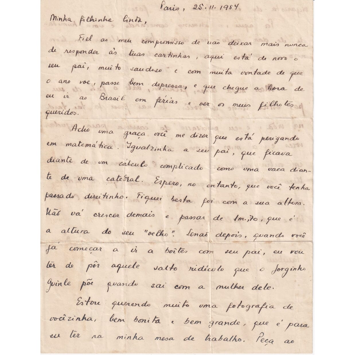 Carta manuscrita de Vinicius de Moraes (1954) Cartas Glórias, especialista em documentos autógrafos raros 