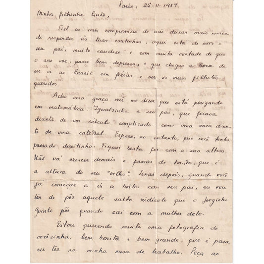 Carta manuscrita de Vinicius de Moraes (1954) Cartas Glórias, especialista em documentos autógrafos raros 