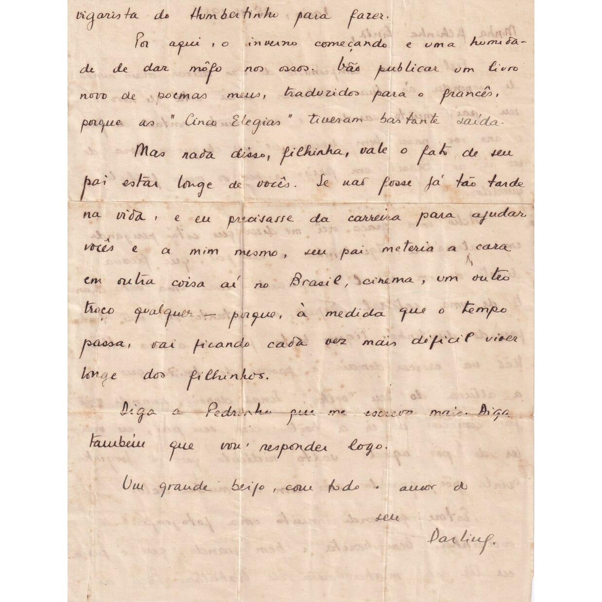 Carta manuscrita de Vinicius de Moraes (1954) Cartas Glórias, especialista em documentos autógrafos raros 