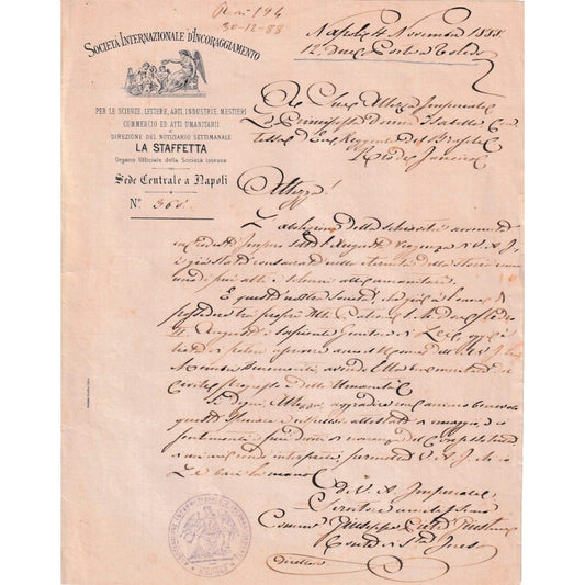 Carta de homenagem italiana à Princesa Isabel pela Lei Áurea (1888) Cartas Com certificado de autenticidade e garantia 