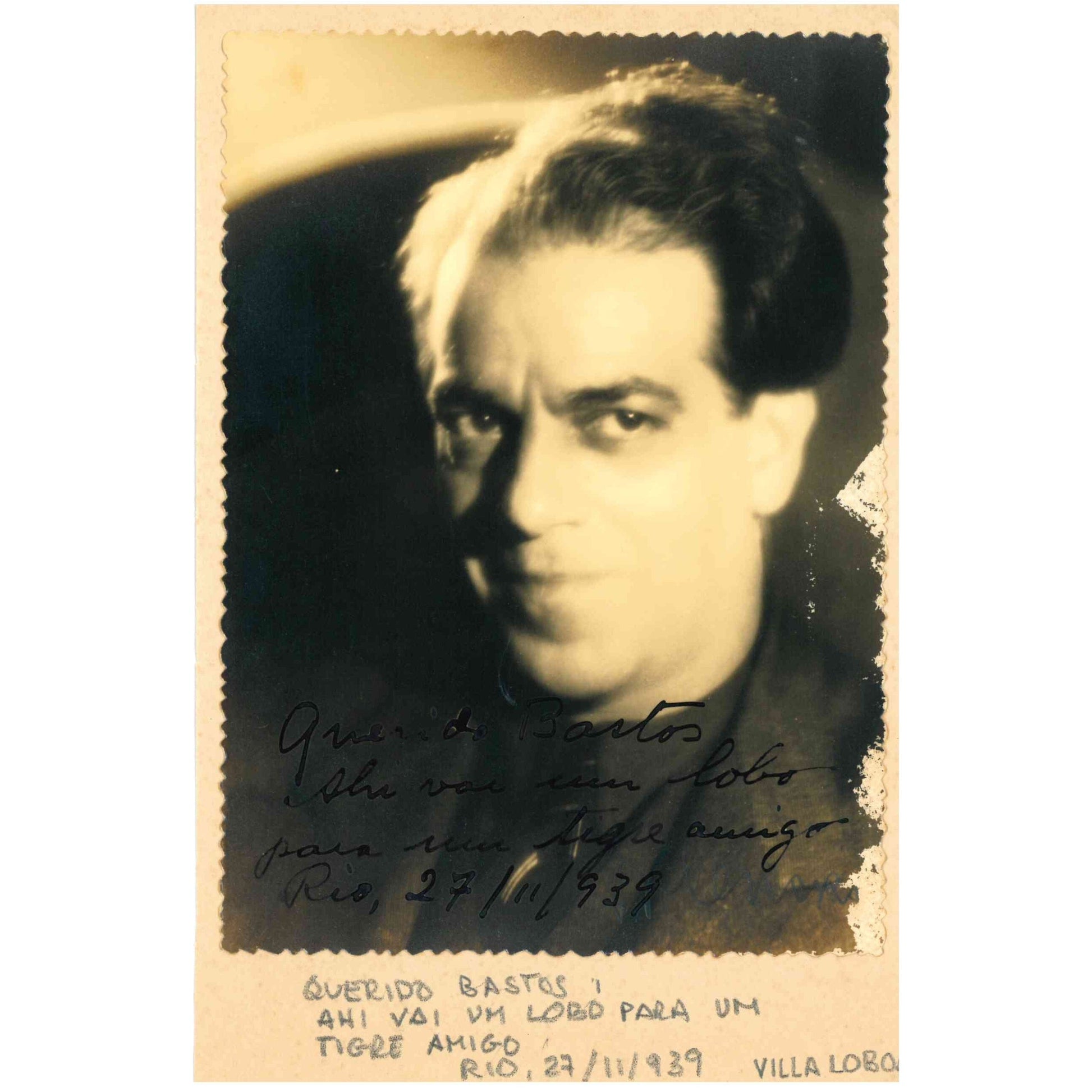 Retrato com dedicatória de Heitor Villa-Lobos (1939) Cartas Com certificado de autenticidade e garantia 