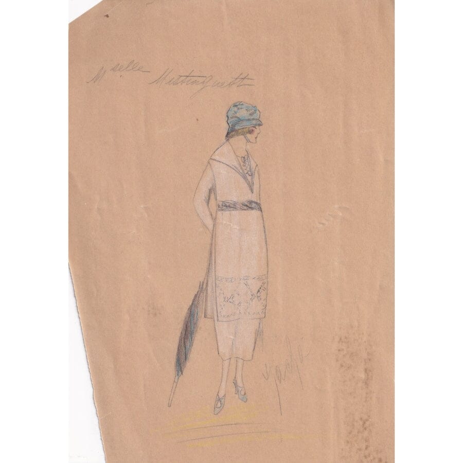 Desenho de moda de um vestido para Mistinguett (década de 1920) Desenhos Com certificado de autenticidade e garantia 
