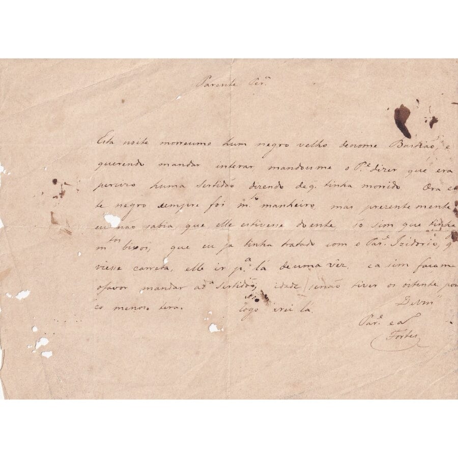 Conjunto de documentos sobre a escravidão (século XIX) Cartas Glórias, especialista em documentos autógrafos raros 