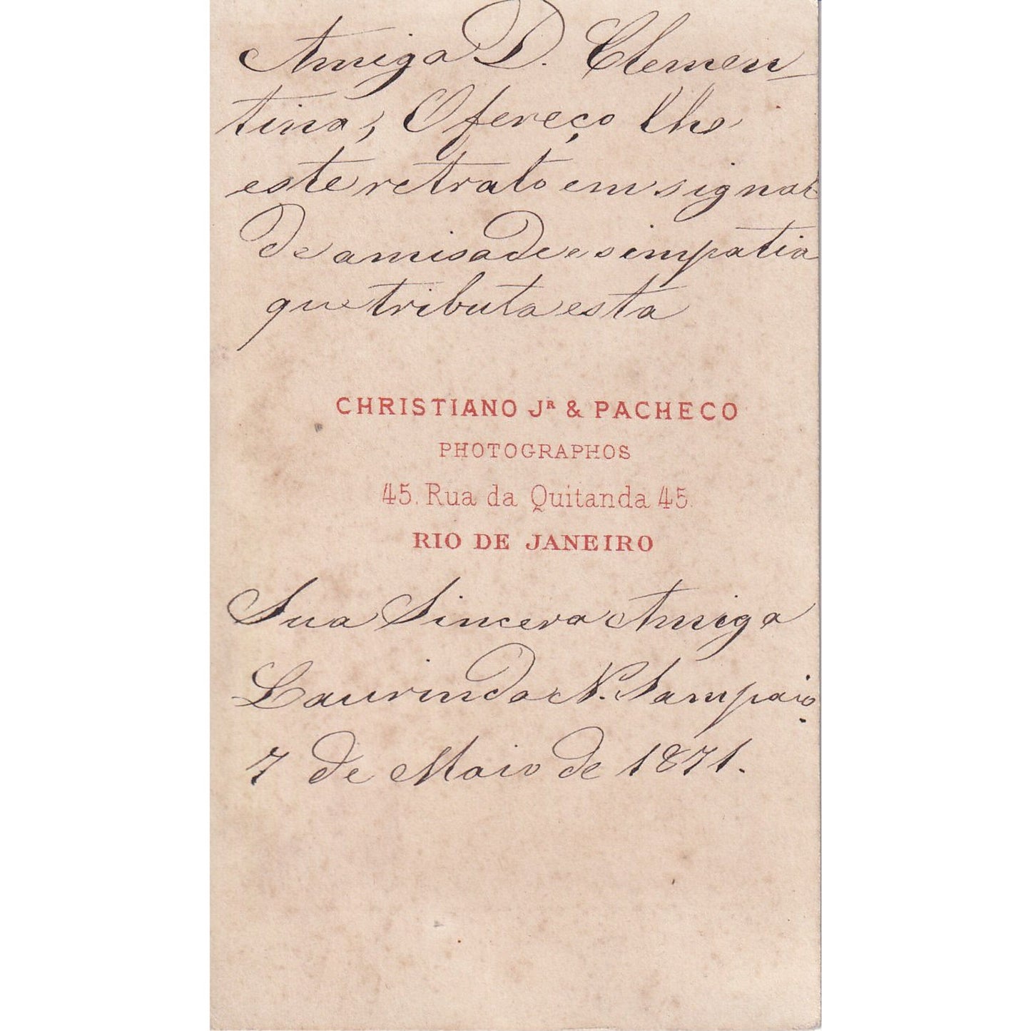 Fotografia original do estúdio Christiano Jr. & Pacheco (1871) Fotografias Com certificado de autenticidade e garantia 