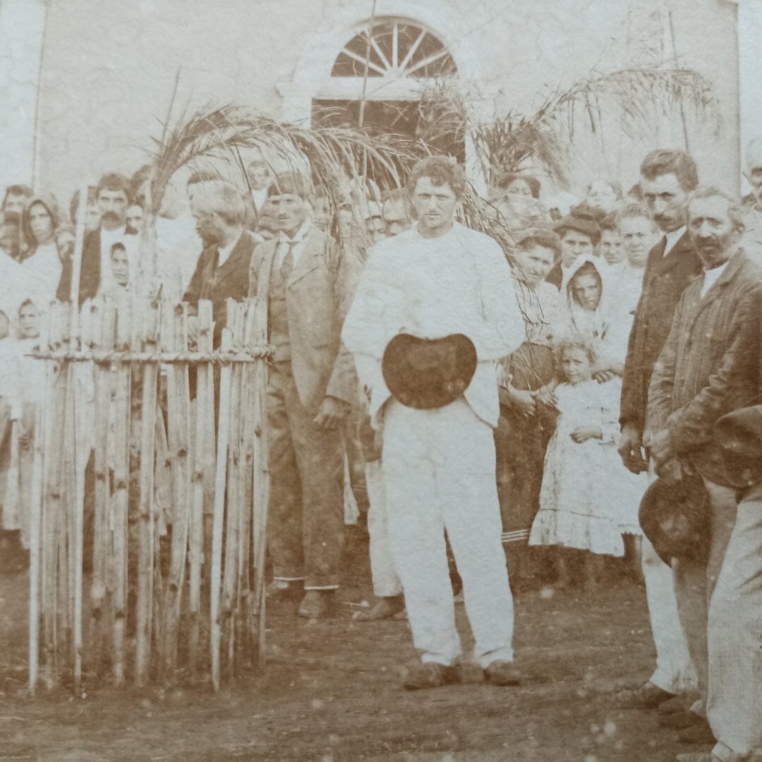 Grande fotografia da fazenda Santa Thereza com imigrantes italianos (1890-1910) Fotografias Com certificado de autenticidade e garantia 