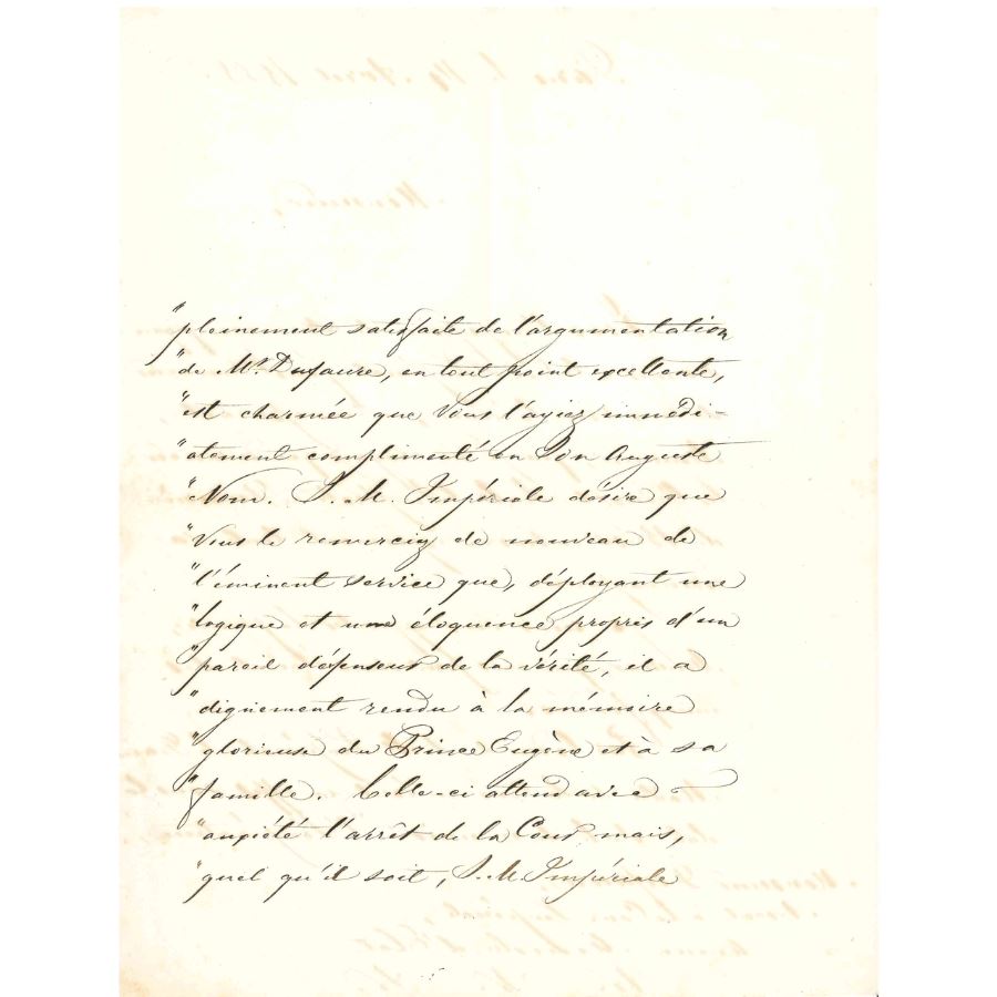 Carta manuscrita do Marquês de Lisboa em nome da Imperatriz Amélia do Brasil (1858) Cartas Com certificado de autenticidade e garantia 