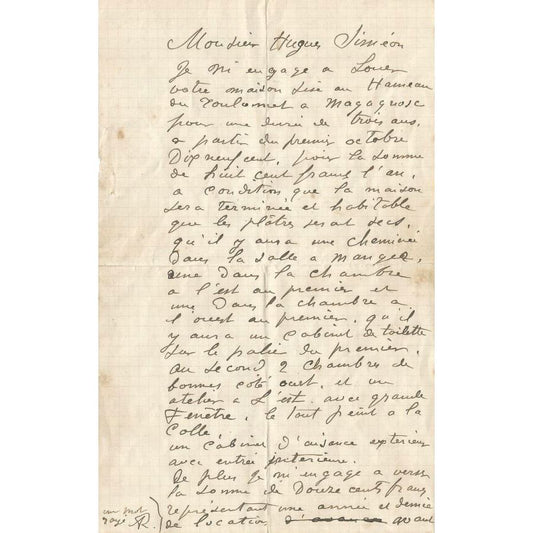 Carta manuscrita de Auguste Renoir (1900) Cartas Com certificado de autenticidade e garantia 