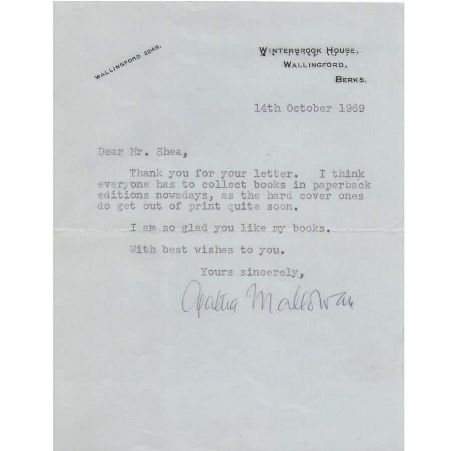 Carta assinada por Agatha Christie (1969) Cartas Com certificado de autenticidade e garantia 