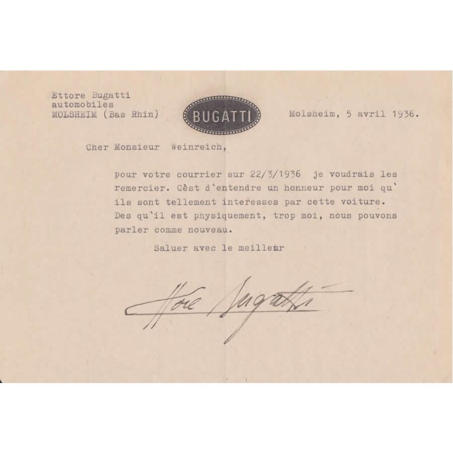 Carta assinada por Ettore Bugatti (1936) Cartas Com certificado de autenticidade e garantia 