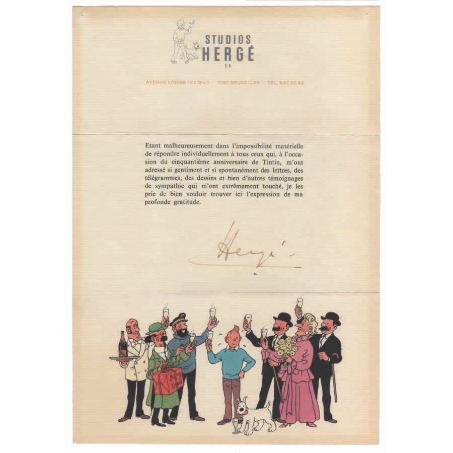Carta assinada por Hergé (1979) Cartas Com certificado de autenticidade e garantia 