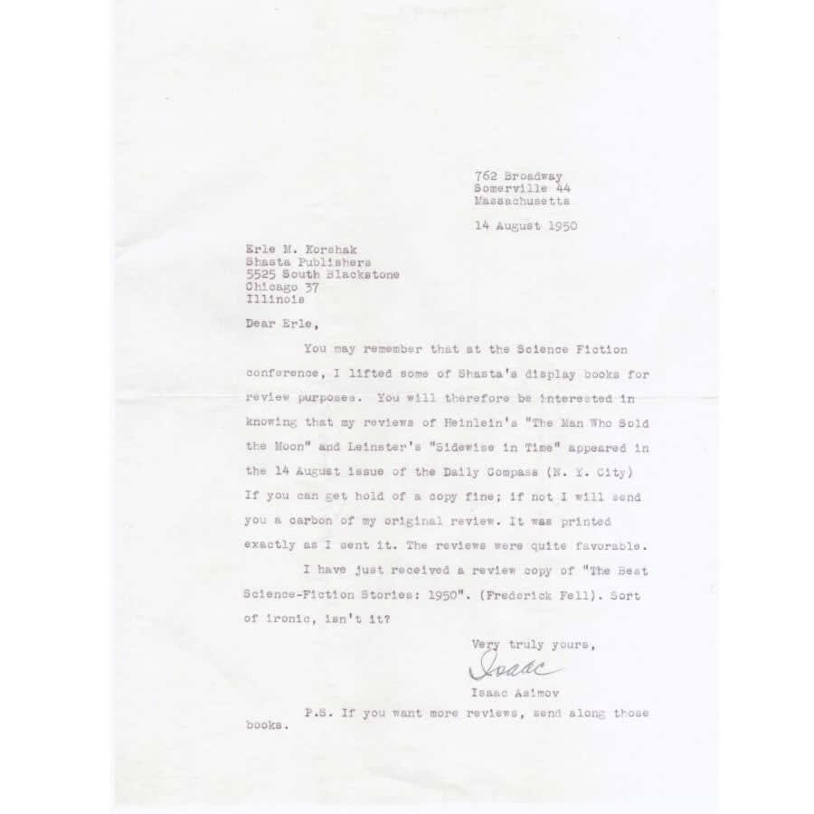 Carta assinada por Isaac Asimov (1950) Cartas Com certificado de autenticidade e garantia 