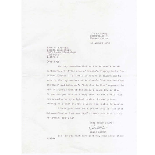 Carta assinada por Isaac Asimov (1950) Cartas Com certificado de autenticidade e garantia 