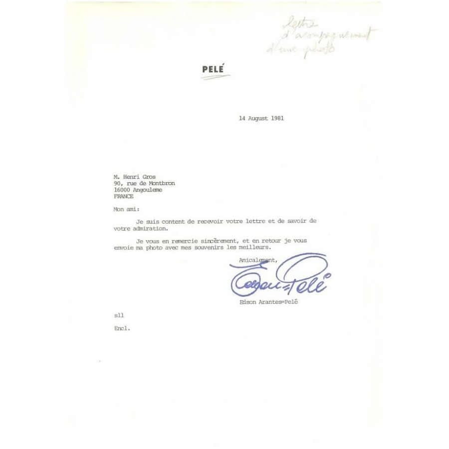 Carta assinada por Pelé em francês (1981) Cartas Com certificado de autenticidade e garantia 