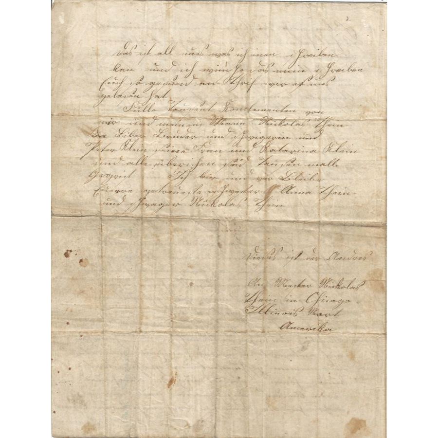 Carta manuscrita de imigrantes europeus em Chicago (1855) Cartas Com certificado de autenticidade e garantia 