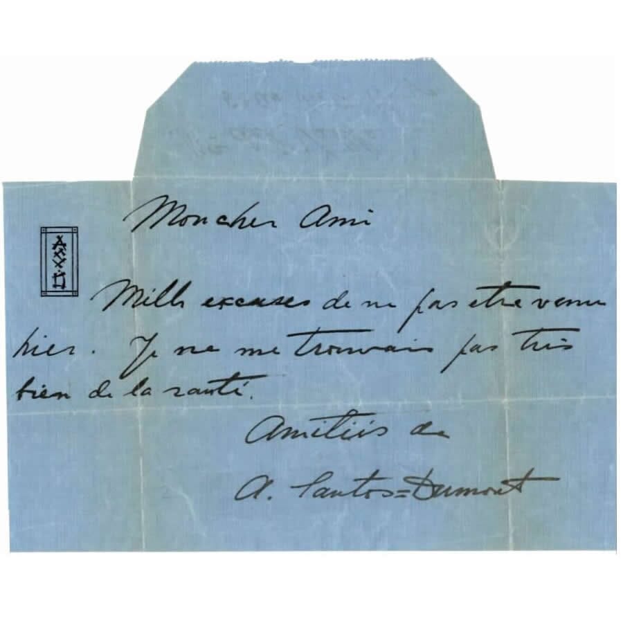 Carta manuscrita de Alberto Santos Dumont Cartas Com certificado de autenticidade e garantia 