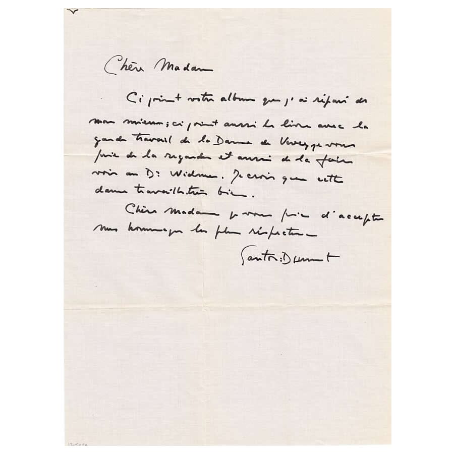 Carta manuscrita de Alberto Santos Dumont (anos 1930) Cartas Com certificado de autenticidade e garantia 