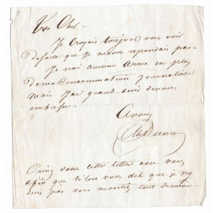 Carta manuscrita de Alexandre Dumas, pai (anos 1850) Cartas Com certificado de autenticidade e garantia 