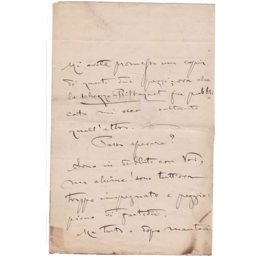 Carta manuscrita de Carlos Gomes (1888) Cartas Com certificado de autenticidade e garantia 