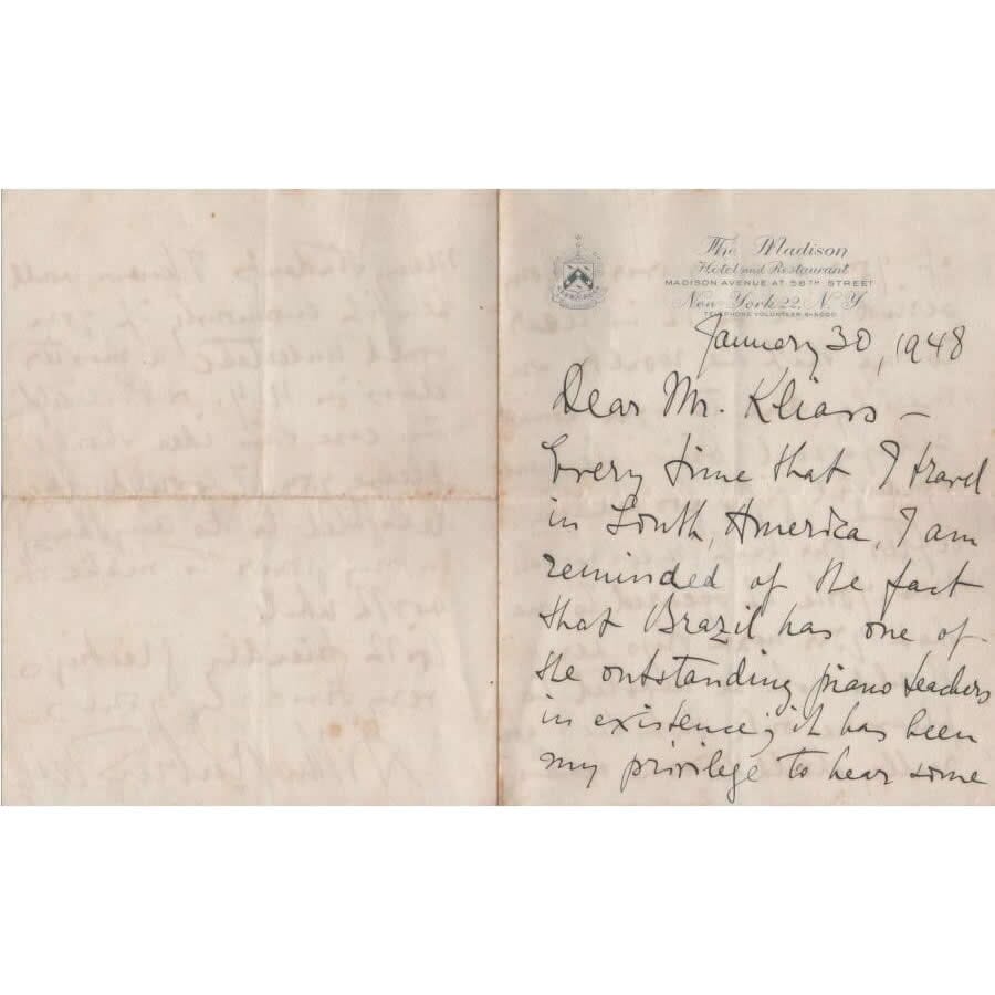 Carta manuscrita de Arthur Rubinstein (1948) Cartas Com certificado de autenticidade e garantia 
