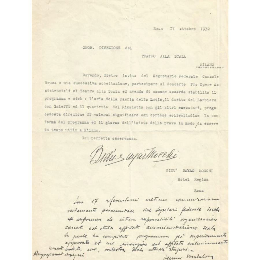 Carta assinada por Bidu Sayão (1932) Cartas Com certificado de autenticidade e garantia 