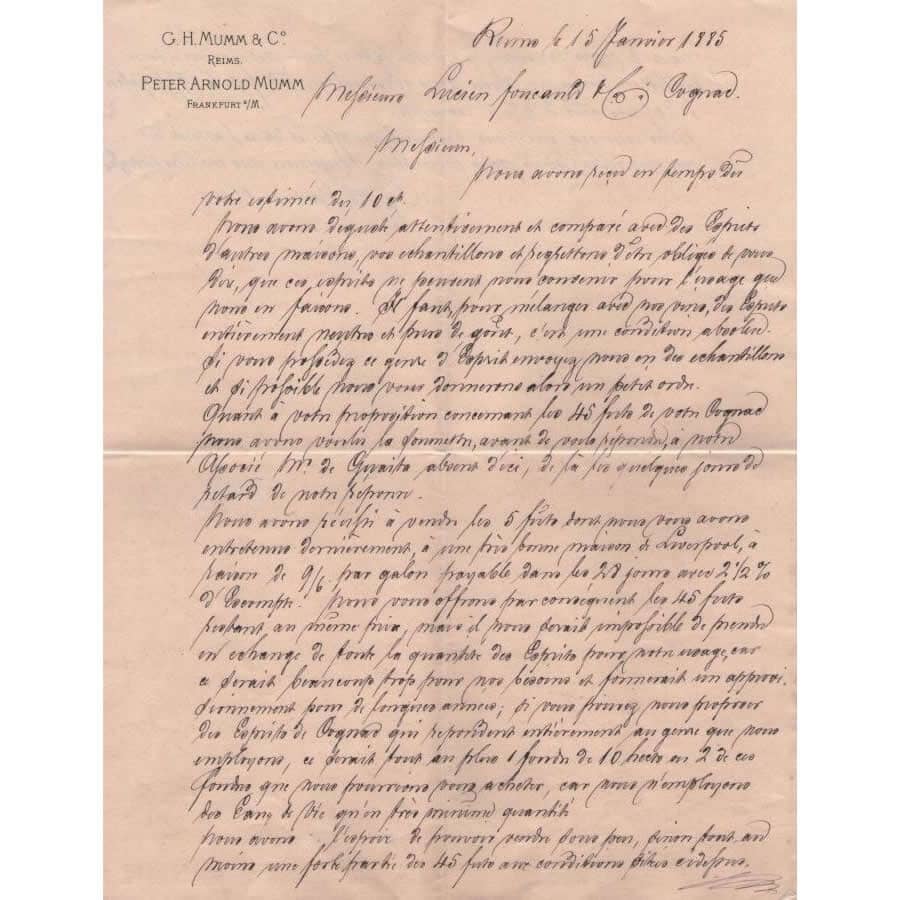 Carta manuscrita de G.H. Mumm (1885) Cartas Com certificado de autenticidade e garantia 