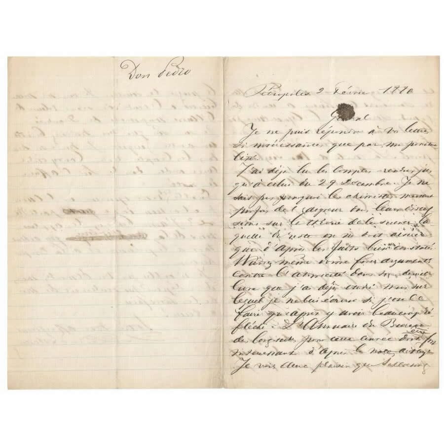 Carta manuscrita de Dom Pedro II para um cientista francês (1880) Cartas Com certificado de autenticidade e garantia 