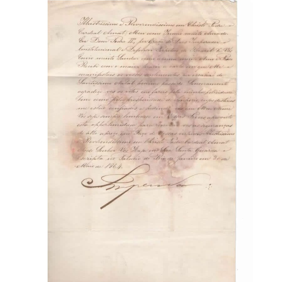 Carta manuscrita de Dom Pedro II (1864) Cartas Com certificado de autenticidade e garantia 