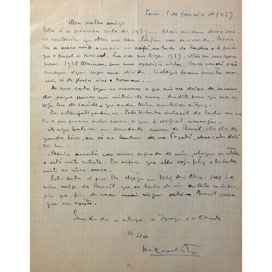 Carta manuscrita de Emiliano Di Cavalcanti (1939) Cartas Com certificado de autenticidade e garantia 