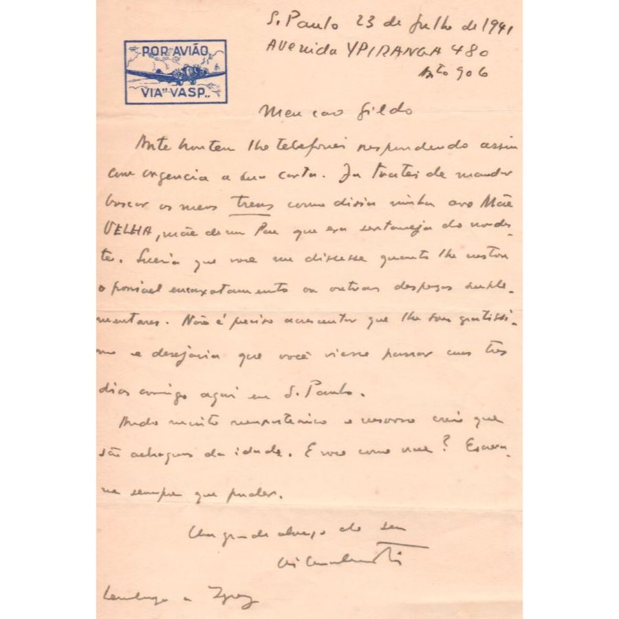Carta manuscrita de Emiliano Di Cavalcanti (1941) Cartas Com certificado de autenticidade e garantia 