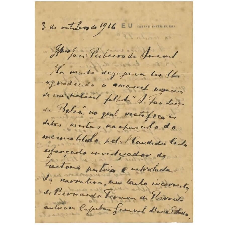 Carta manuscrita do Conde d´Eu (1916) Cartas Com certificado de autenticidade e garantia 