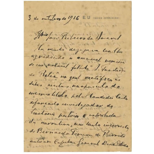 Carta manuscrita do Conde d´Eu (1916) Cartas Com certificado de autenticidade e garantia 