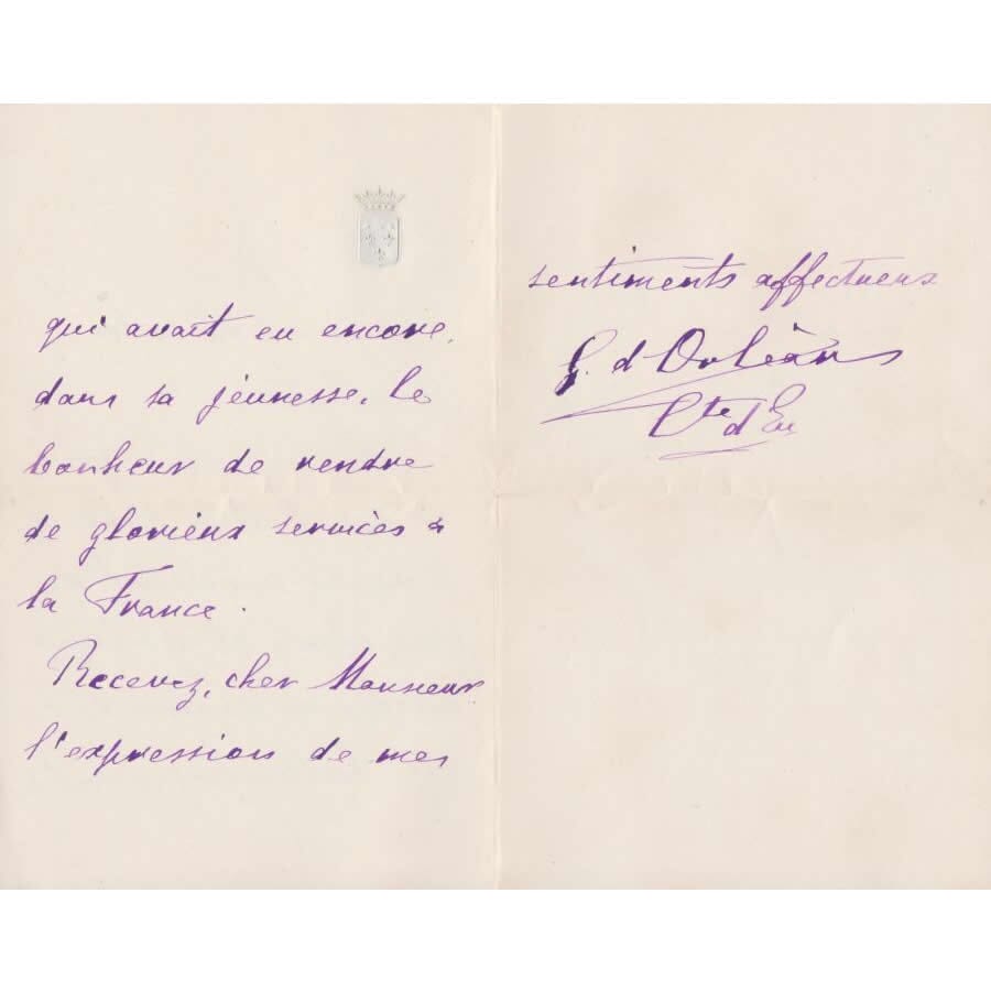 Duas cartas manuscritas de Gastão d´Orléans, Conde d´Eu (1906) Cartas Com certificado de autenticidade e garantia 