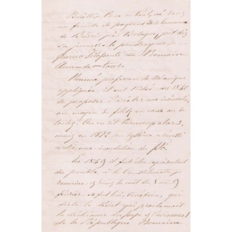 Carta manuscrita de Giuseppe Barilli (1872) Cartas Com certificado de autenticidade e garantia 